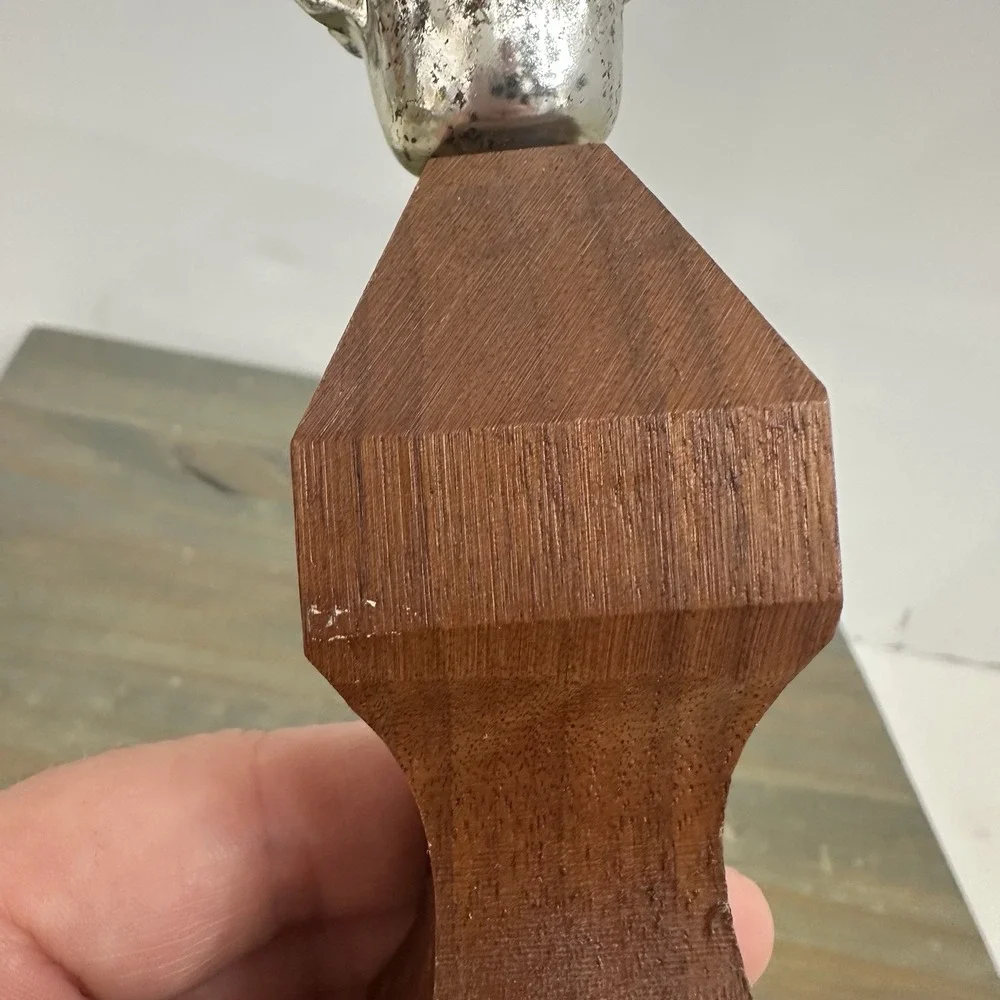 Vintage Mid Century Wood Candle Holders Pair Geometric Carved Taper Candlesticks
